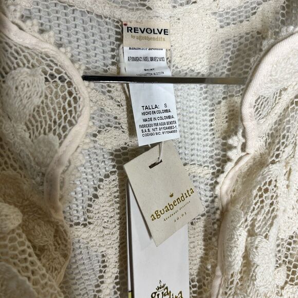 NEW Agua Bendita x Revolve Axel Crochet Floral Button Front Top in cream - Picture 4 of 7